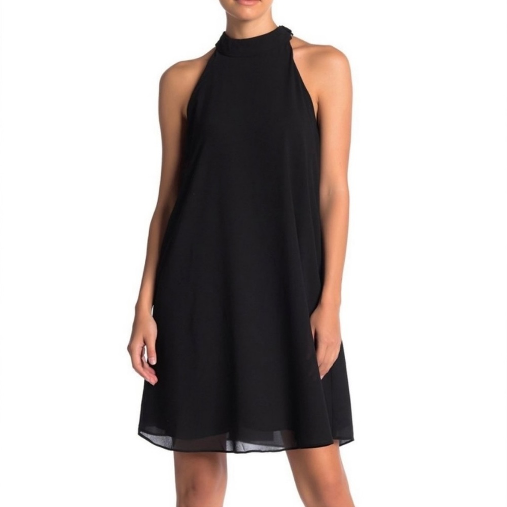 Black Sleeveless High Neck Mini Dress